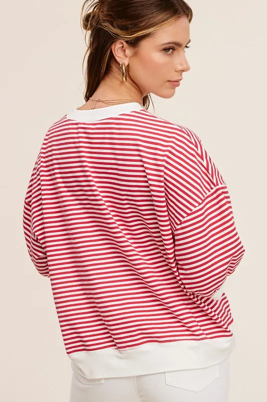 Crew Neck Stripe Short Sleeve Top*Online Only*