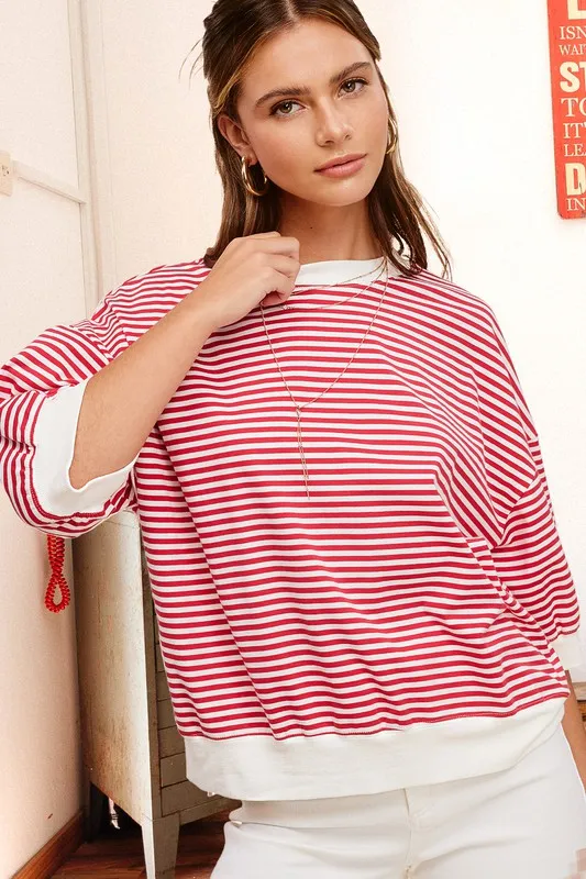 Crew Neck Stripe Short Sleeve Top*Online Only*