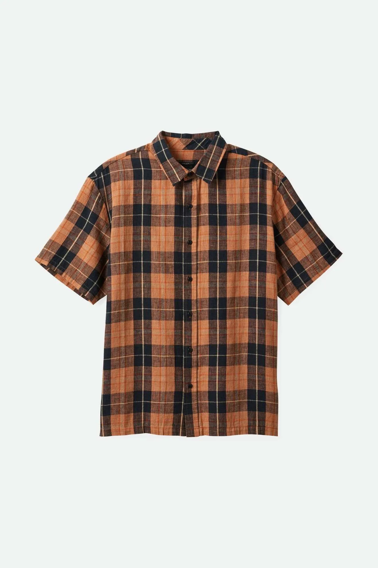 Cru Linen Blend Relaxed S/S Woven Shirt - Black/Rust Orange