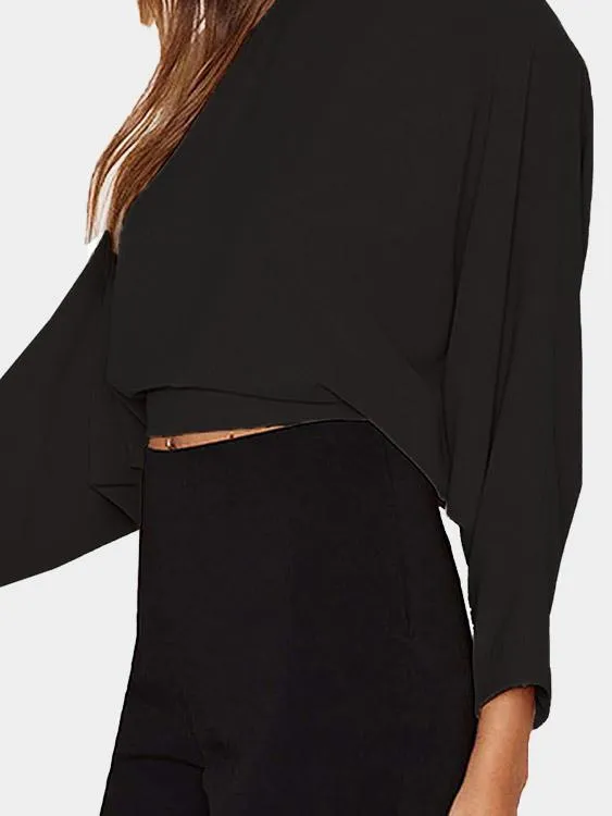 Custom Crew Neck Plain Lace-Up Slit Blouses