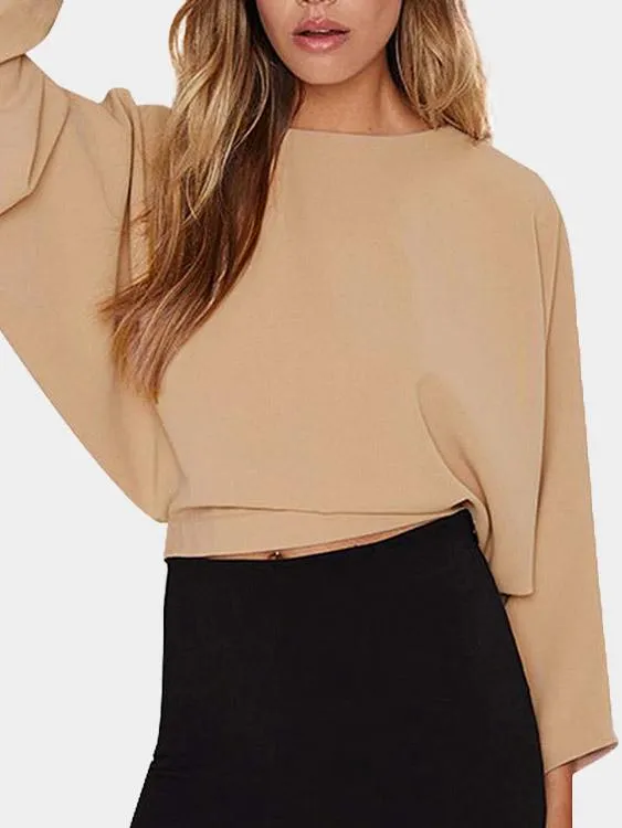 Custom Crew Neck Plain Lace-Up Slit Blouses