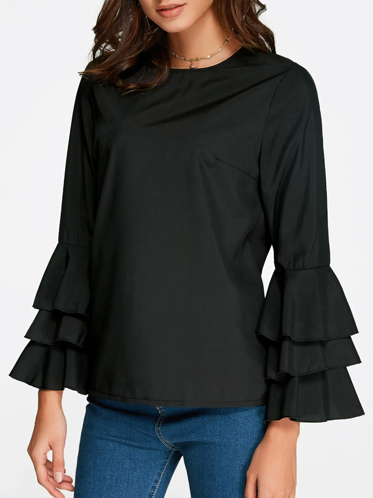 Custom Round Neck Long Sleeve Blouses