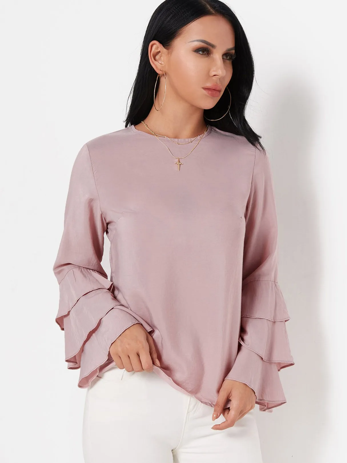 Custom Round Neck Long Sleeve Blouses