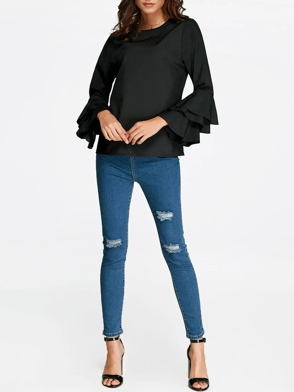 Custom Round Neck Long Sleeve Blouses