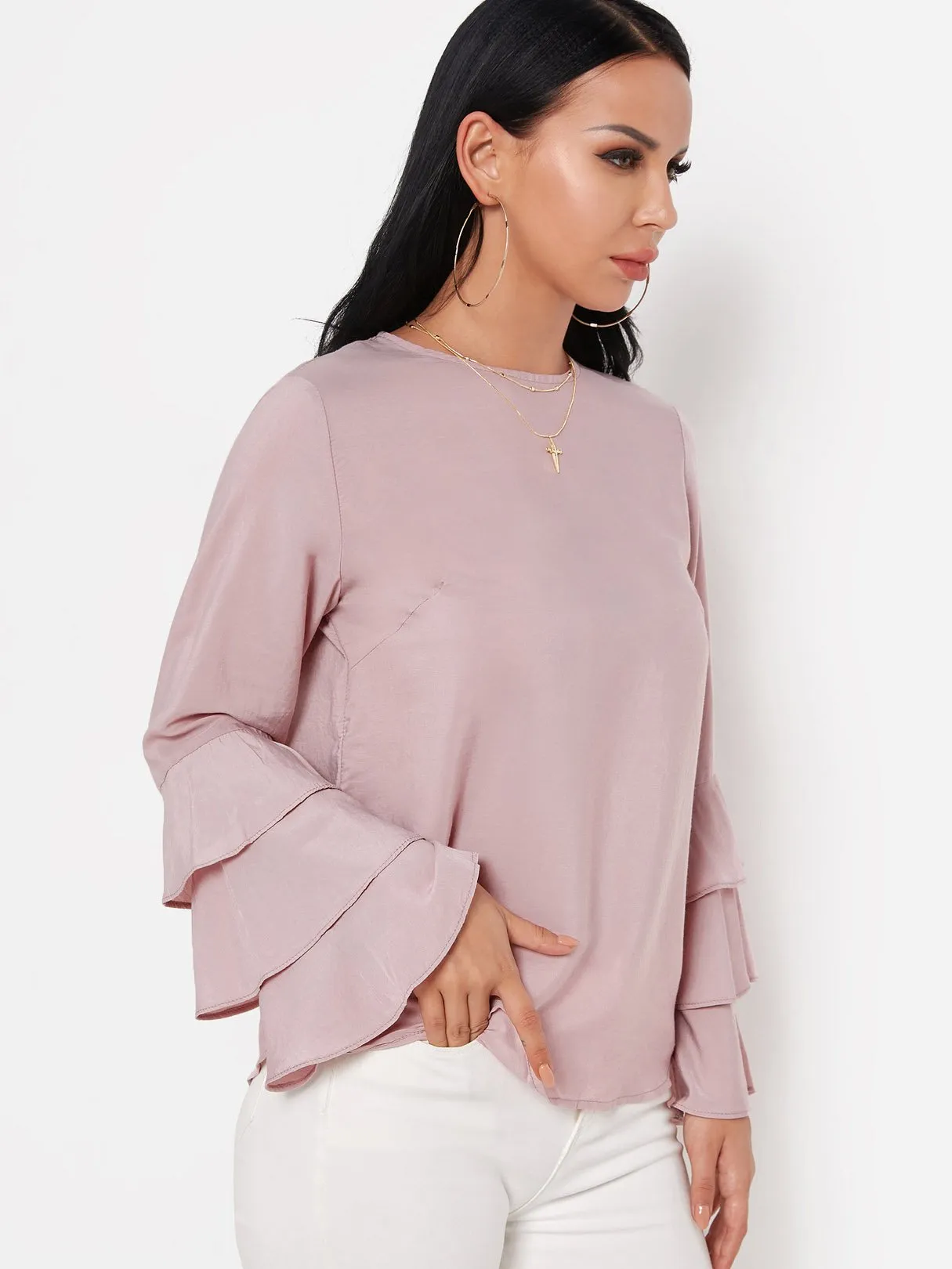 Custom Round Neck Long Sleeve Blouses