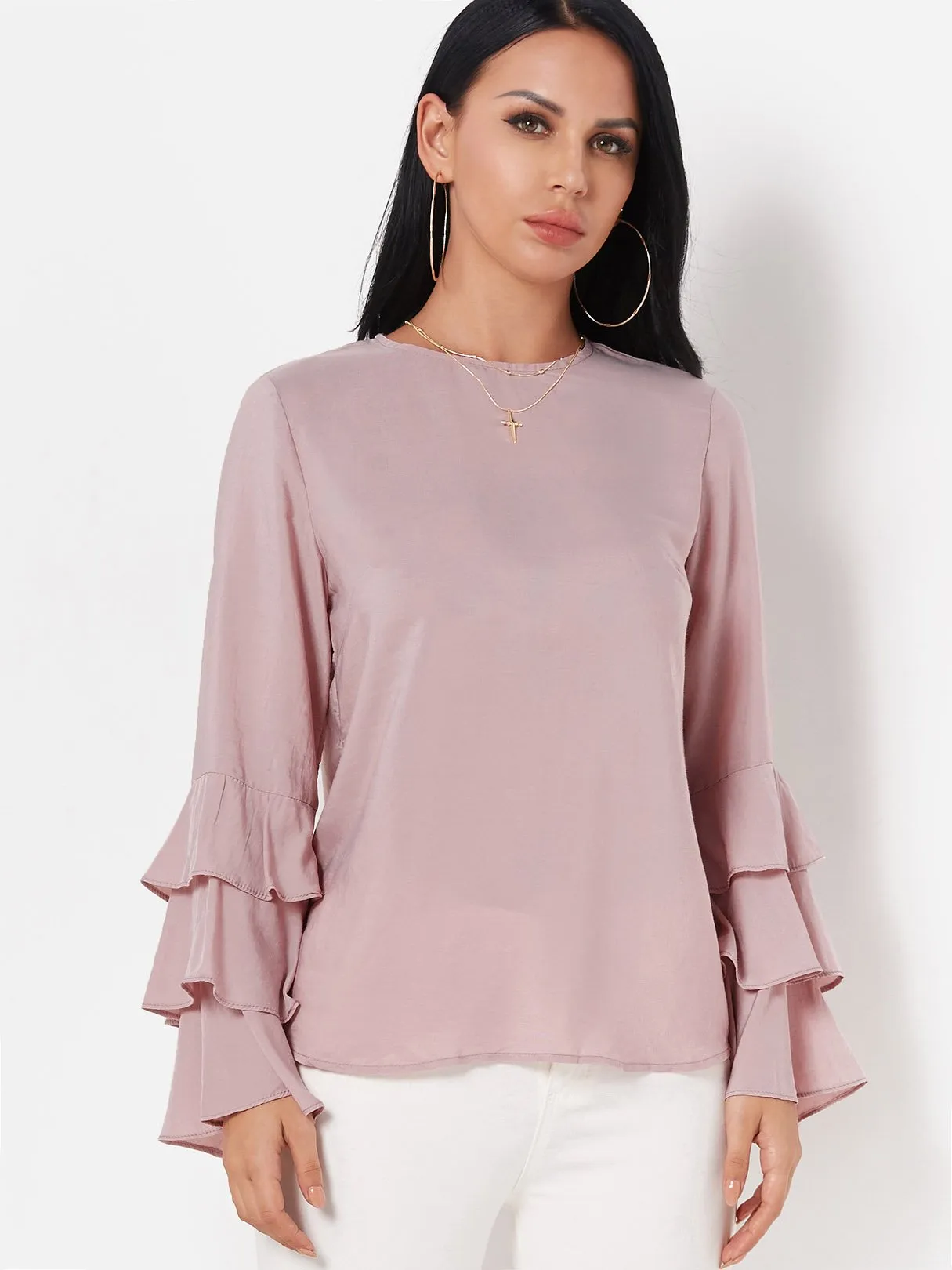 Custom Round Neck Long Sleeve Blouses