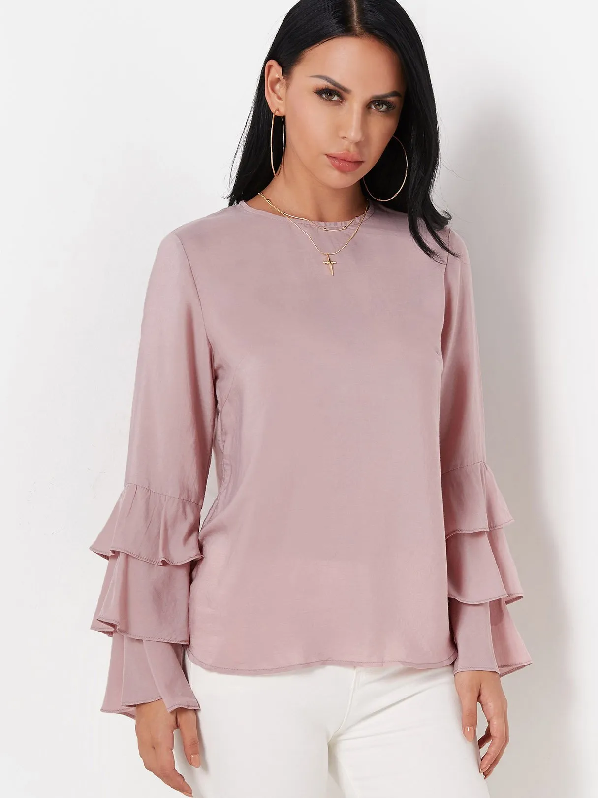 Custom Round Neck Long Sleeve Blouses