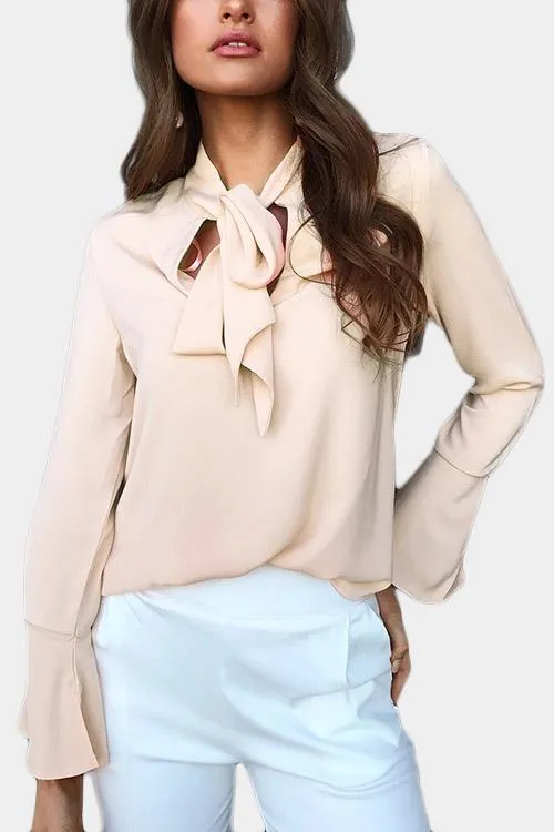 Custom Self-tie Design Bell Sleeves Chiffon Blouse