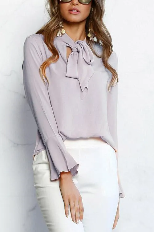 Custom Self-tie Design Bell Sleeves Chiffon Blouse