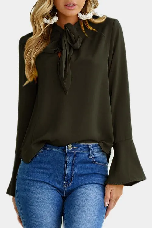 Custom Self-tie Design Bell Sleeves Chiffon Blouse