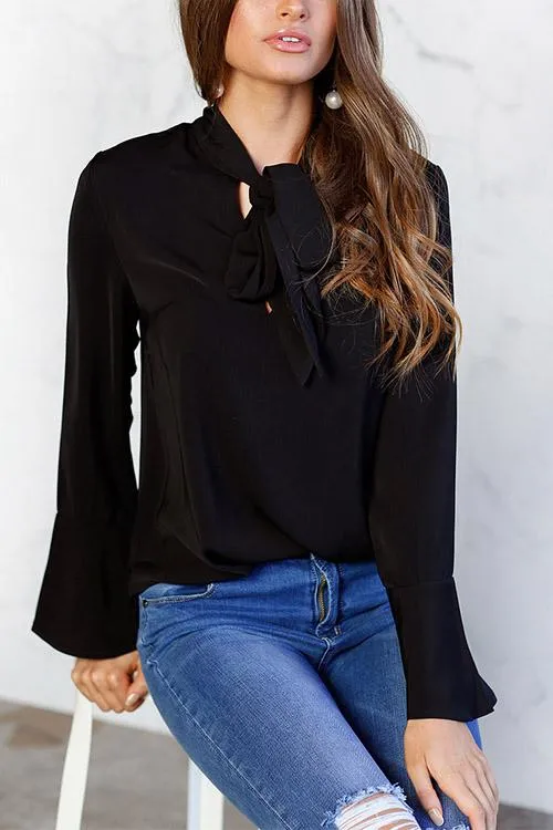 Custom Self-tie Design Bell Sleeves Chiffon Blouse