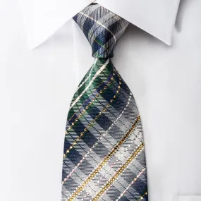 Daks Men's Rhinestone Silk Necktie Silver Green Plaid With Gold Sparkles