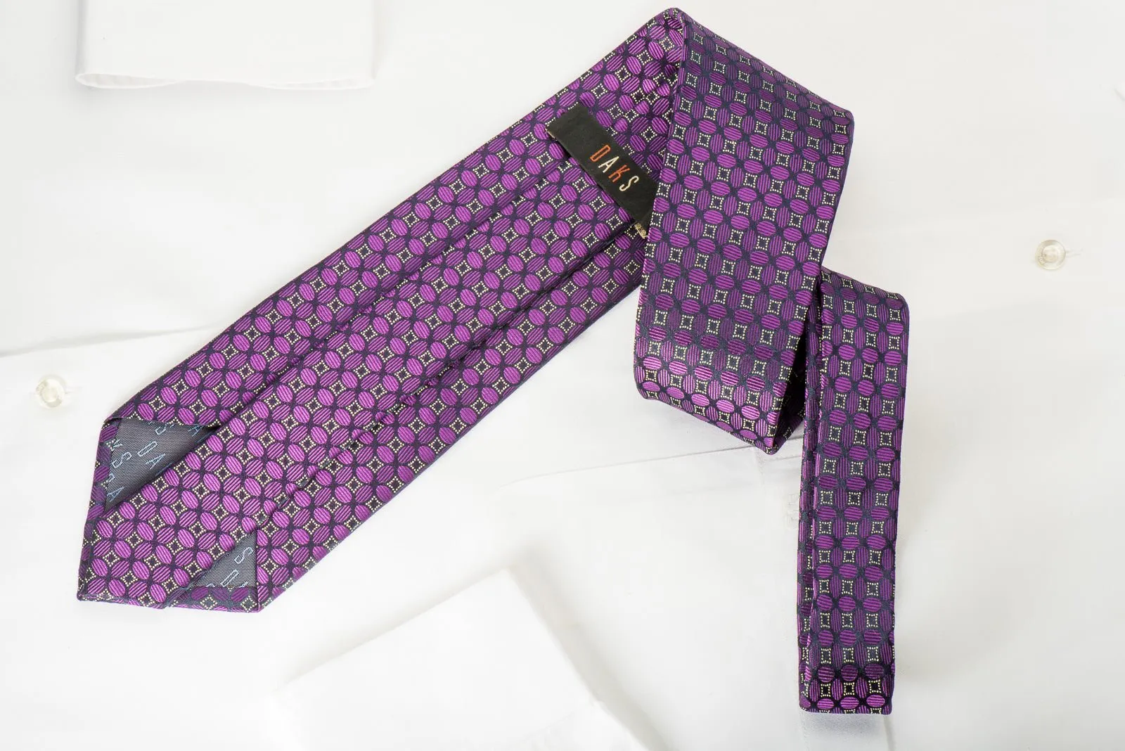 Daks Silk Nectie Purple Geometric On Black With Sparkles