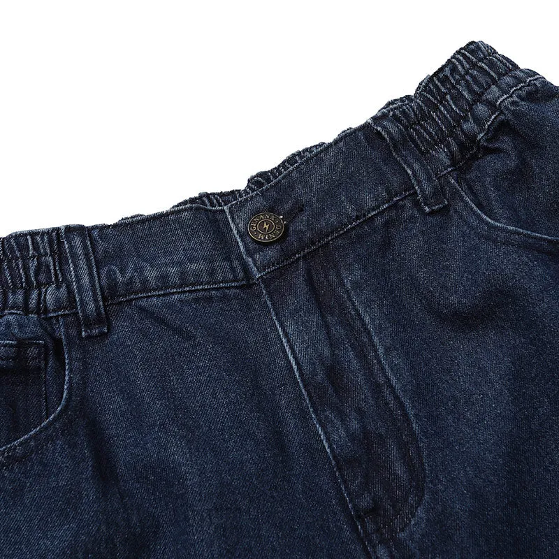 Dark Blue Logo Print Loose Straight Denim Jeans