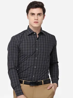 Dark Grey Checked Slim Fit Formal Shirt | JadeBlue