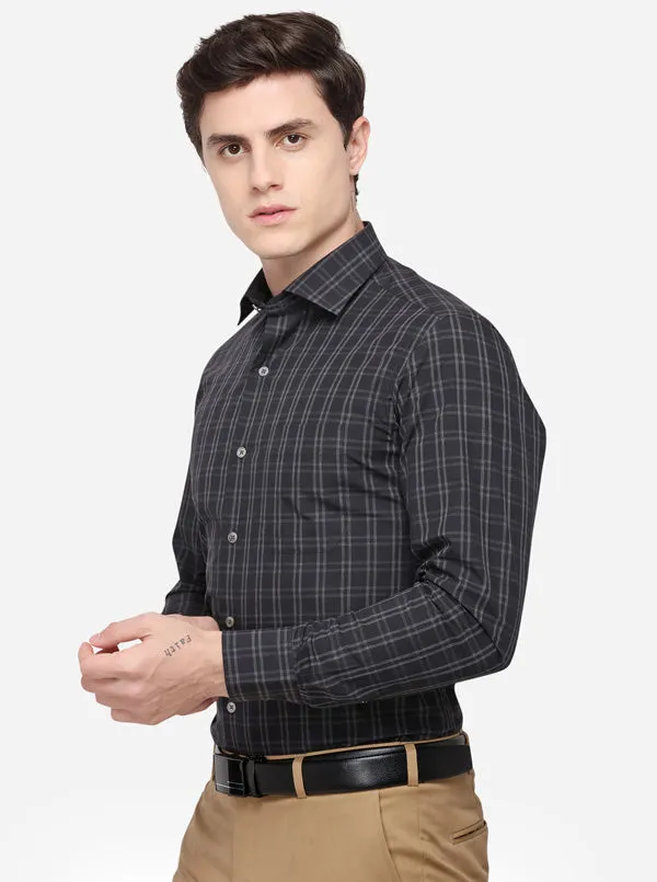 Dark Grey Checked Slim Fit Formal Shirt | JadeBlue