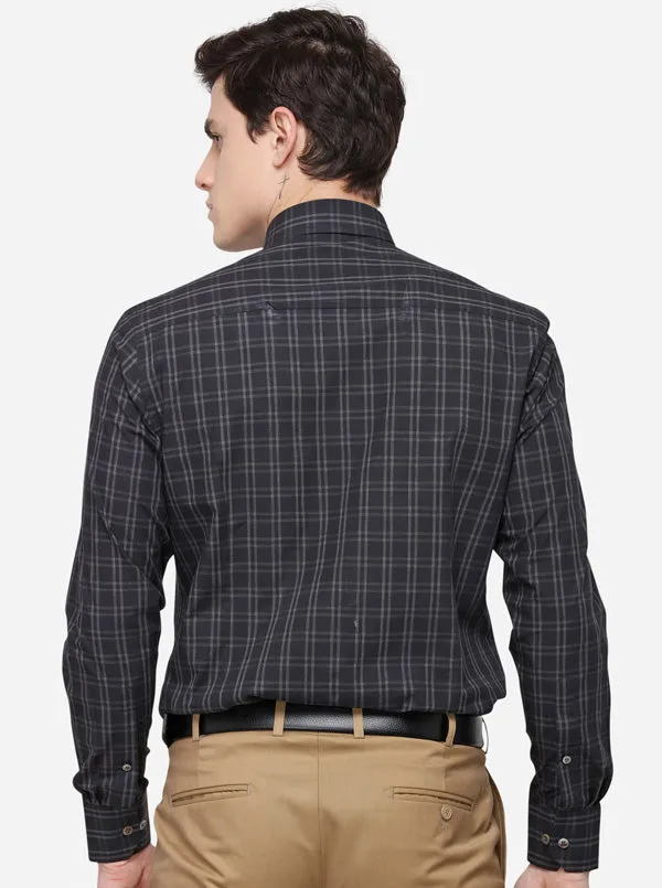 Dark Grey Checked Slim Fit Formal Shirt | JadeBlue