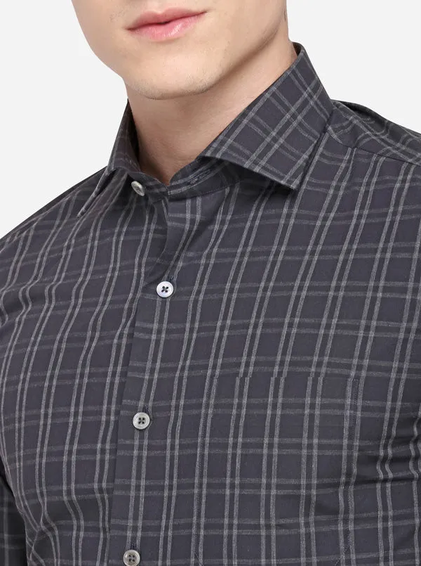 Dark Grey Checked Slim Fit Formal Shirt | JadeBlue