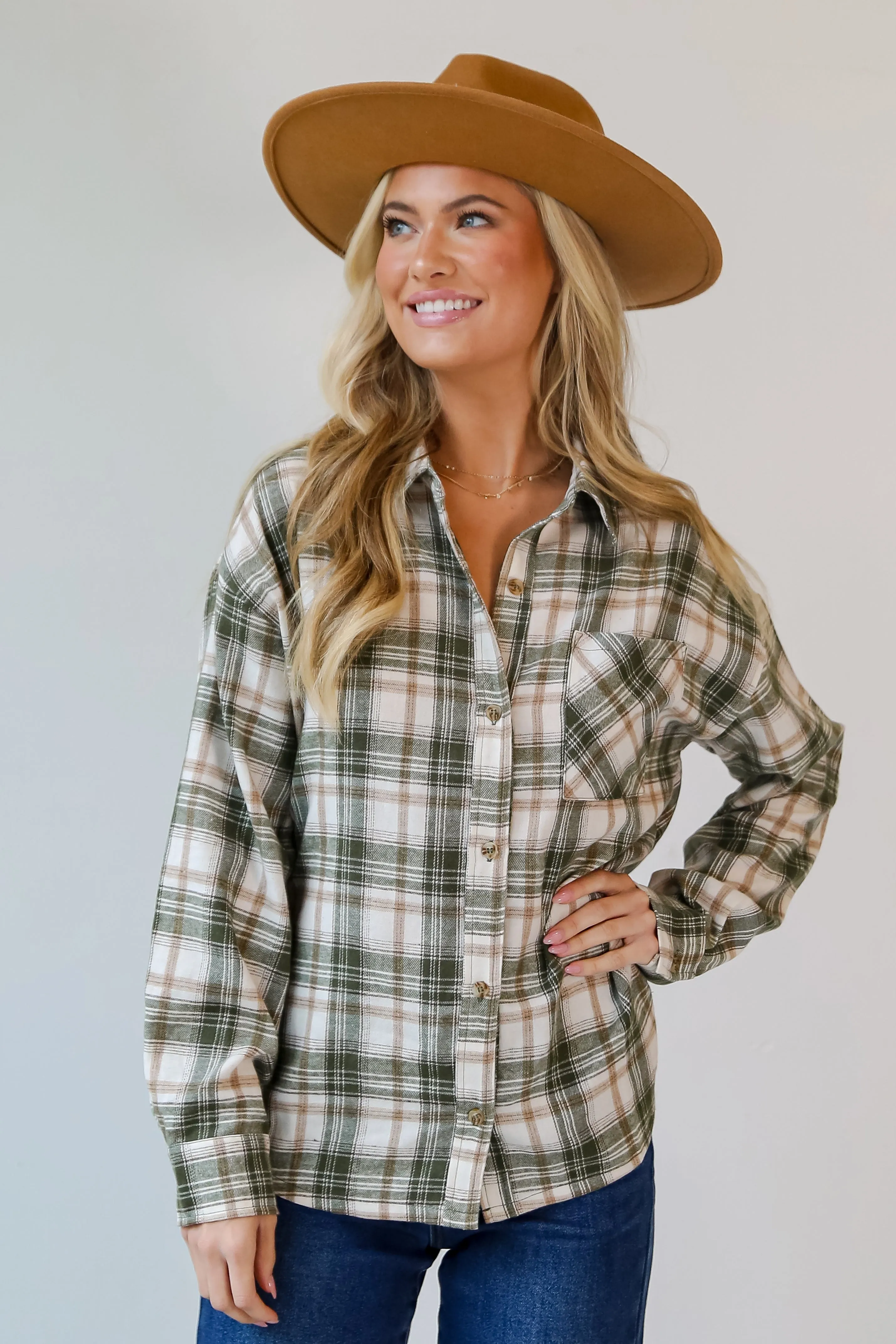 FINAL SALE - Carry On Olive Plaid Flannel