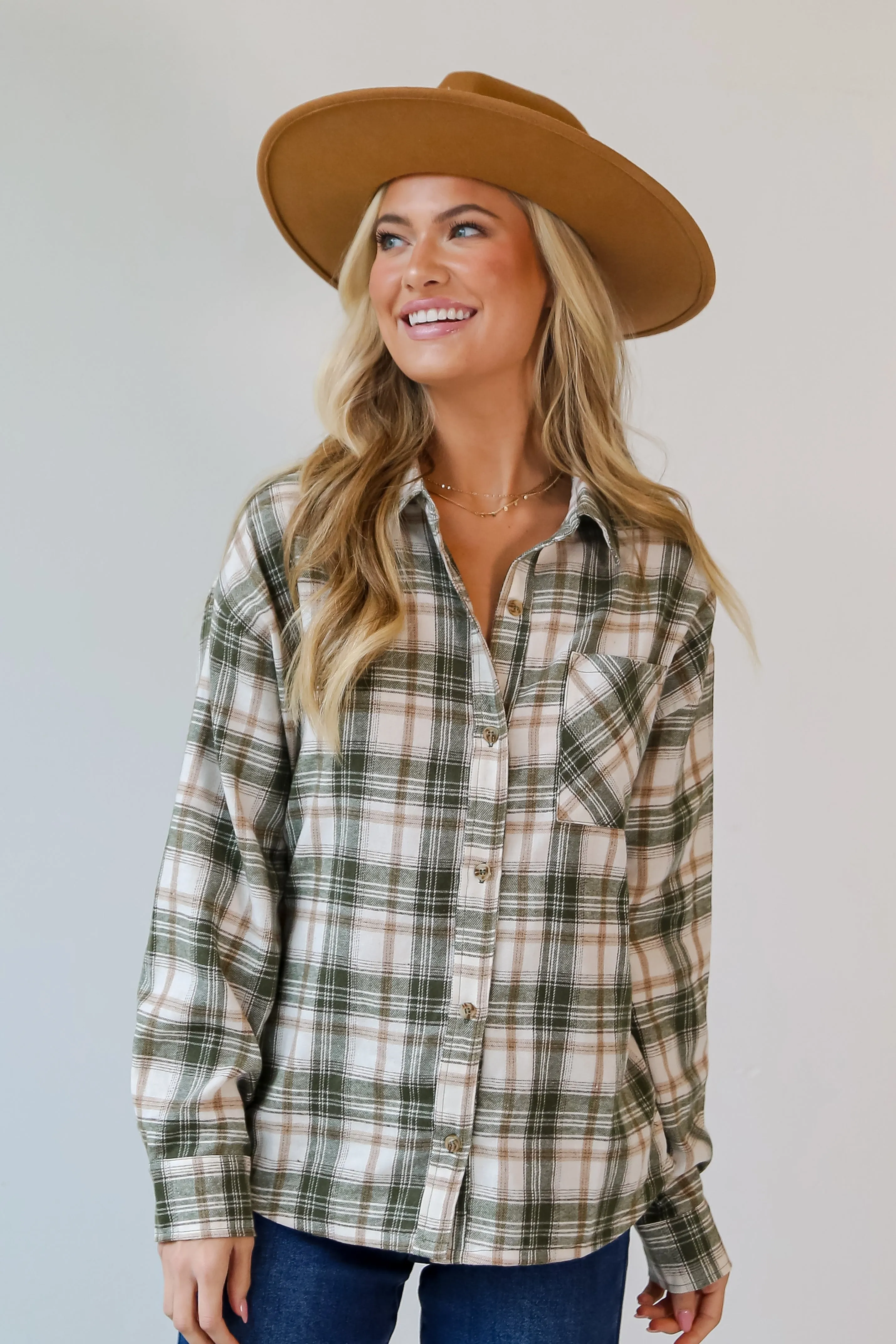 FINAL SALE - Carry On Olive Plaid Flannel