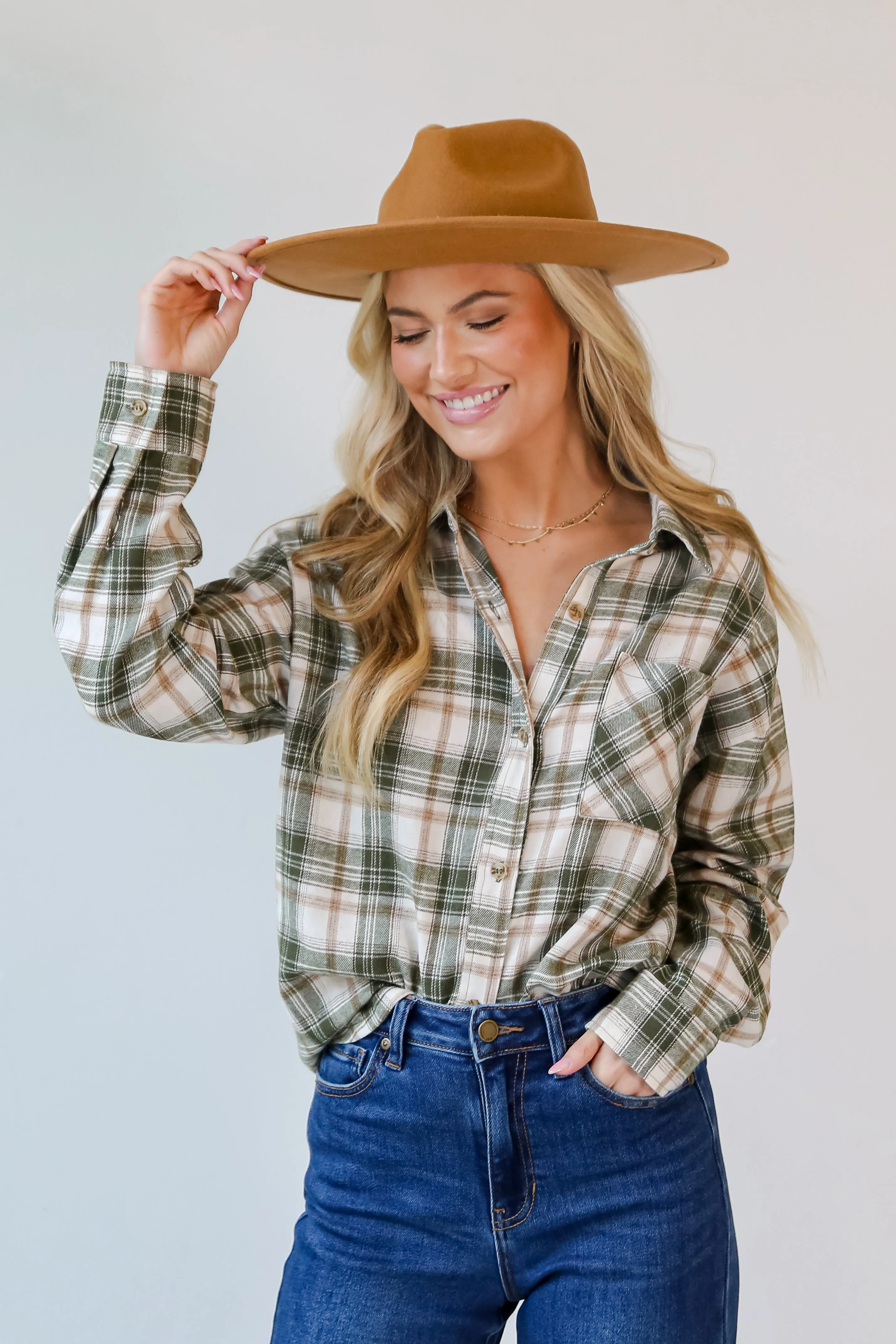 FINAL SALE - Carry On Olive Plaid Flannel