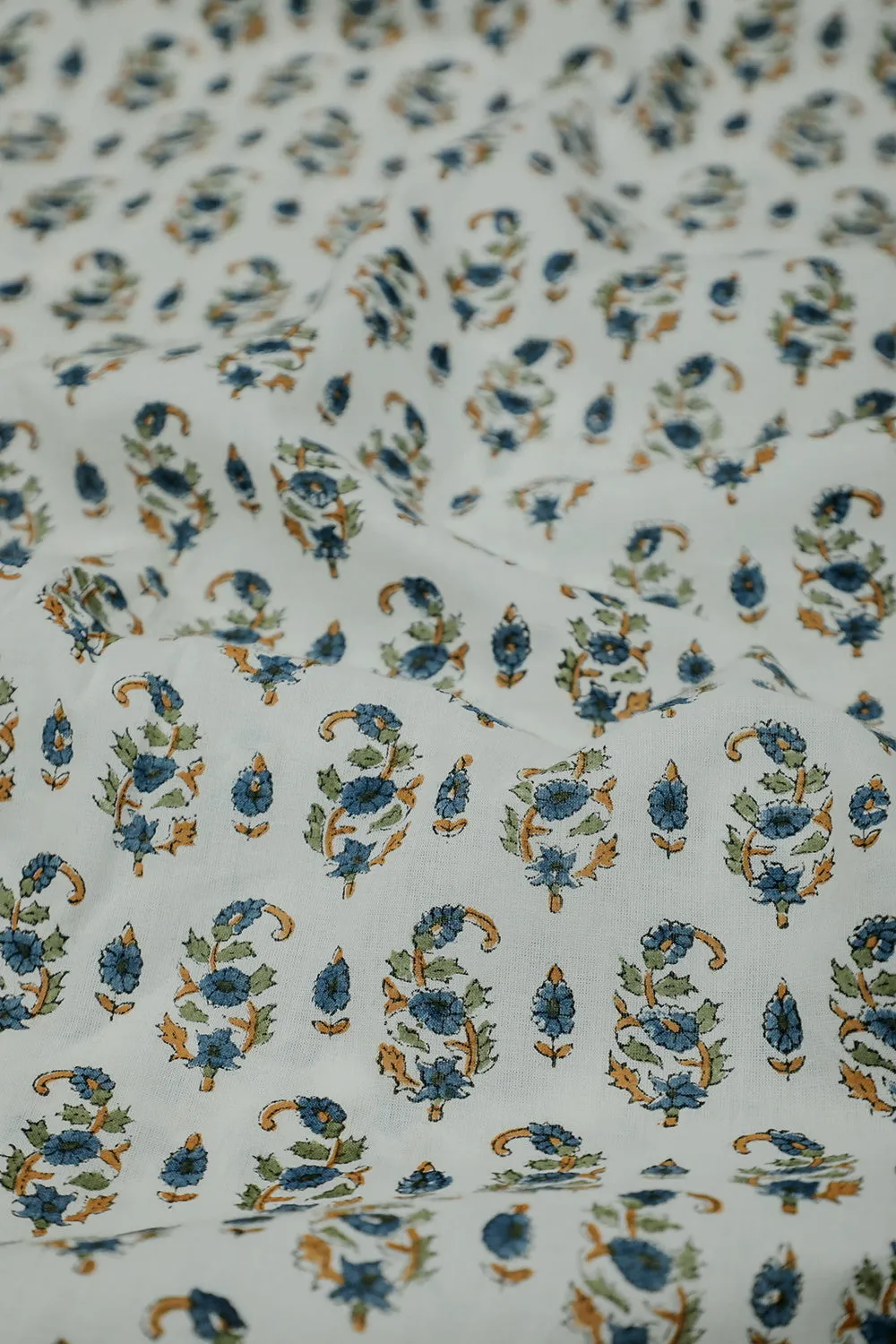 Floral Butta's on Cream Mul Cotton Sanganeri Fabric