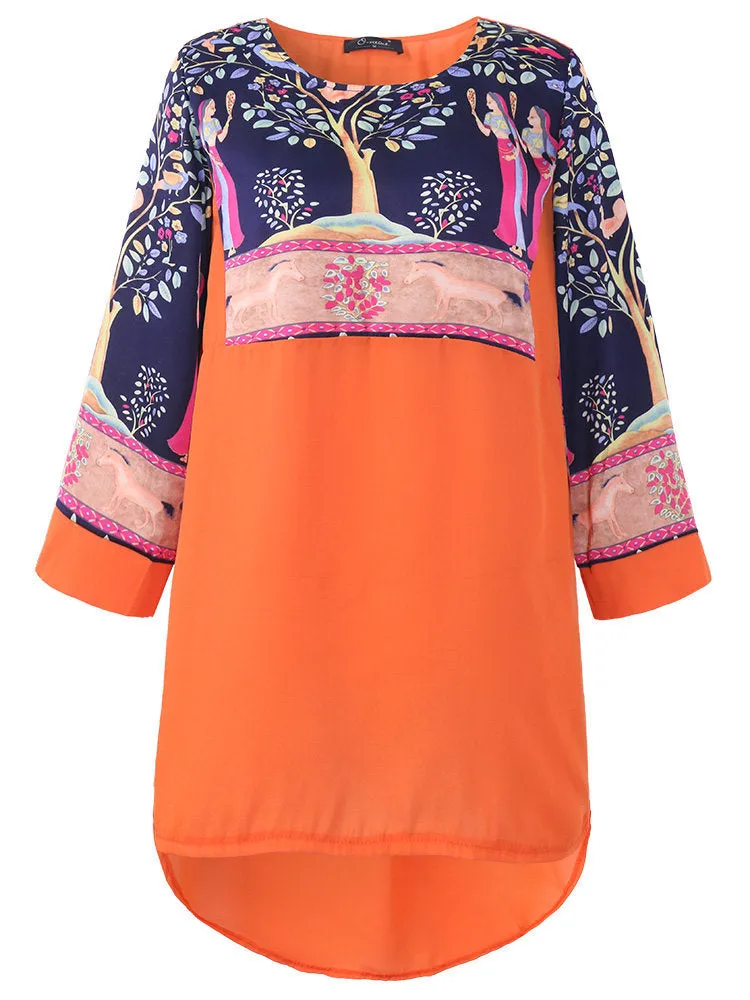 Folk Style Printed Chiffon Tops