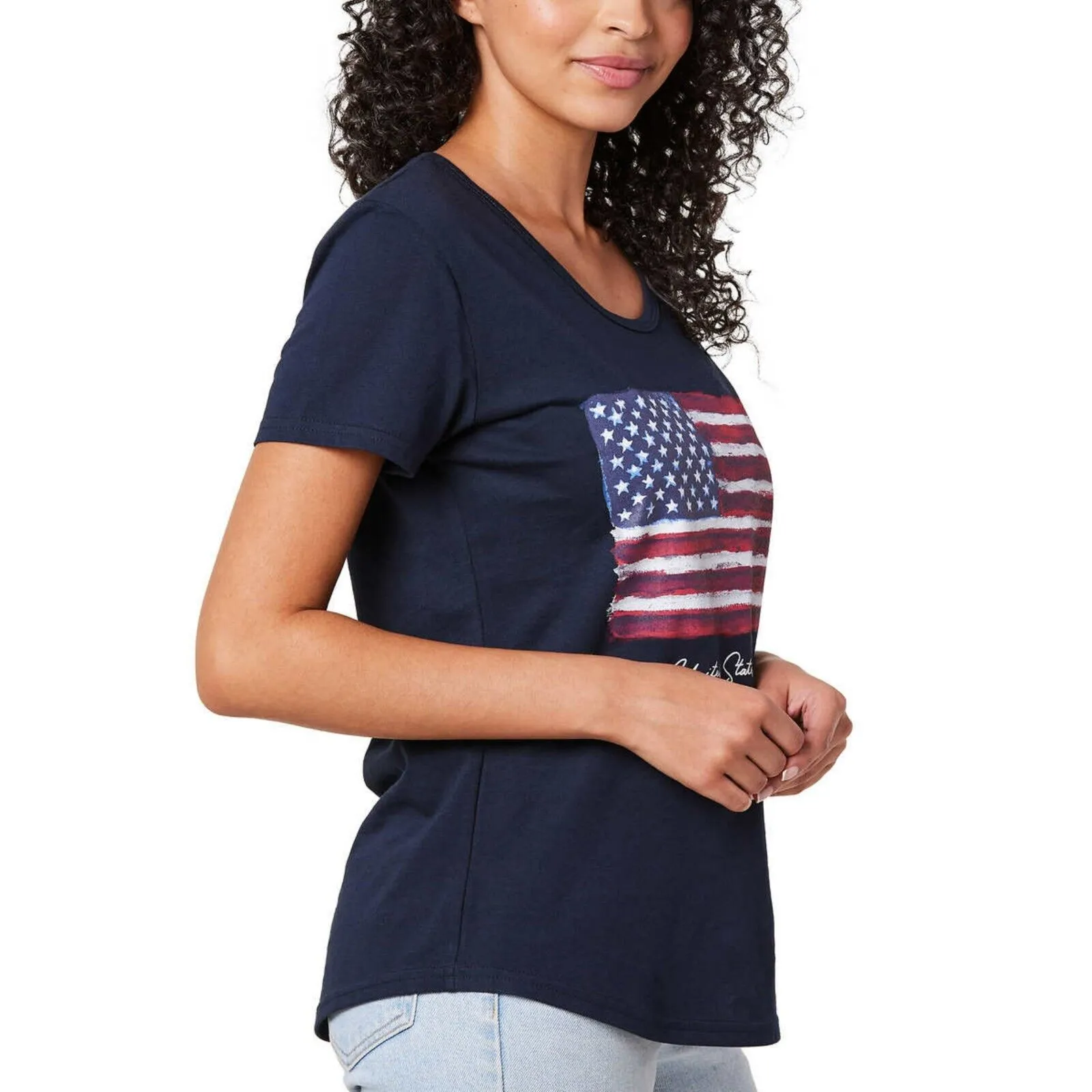 General Standard Women's USA Graphic Print Tee Cotton Americana Patriotic T-Shirt