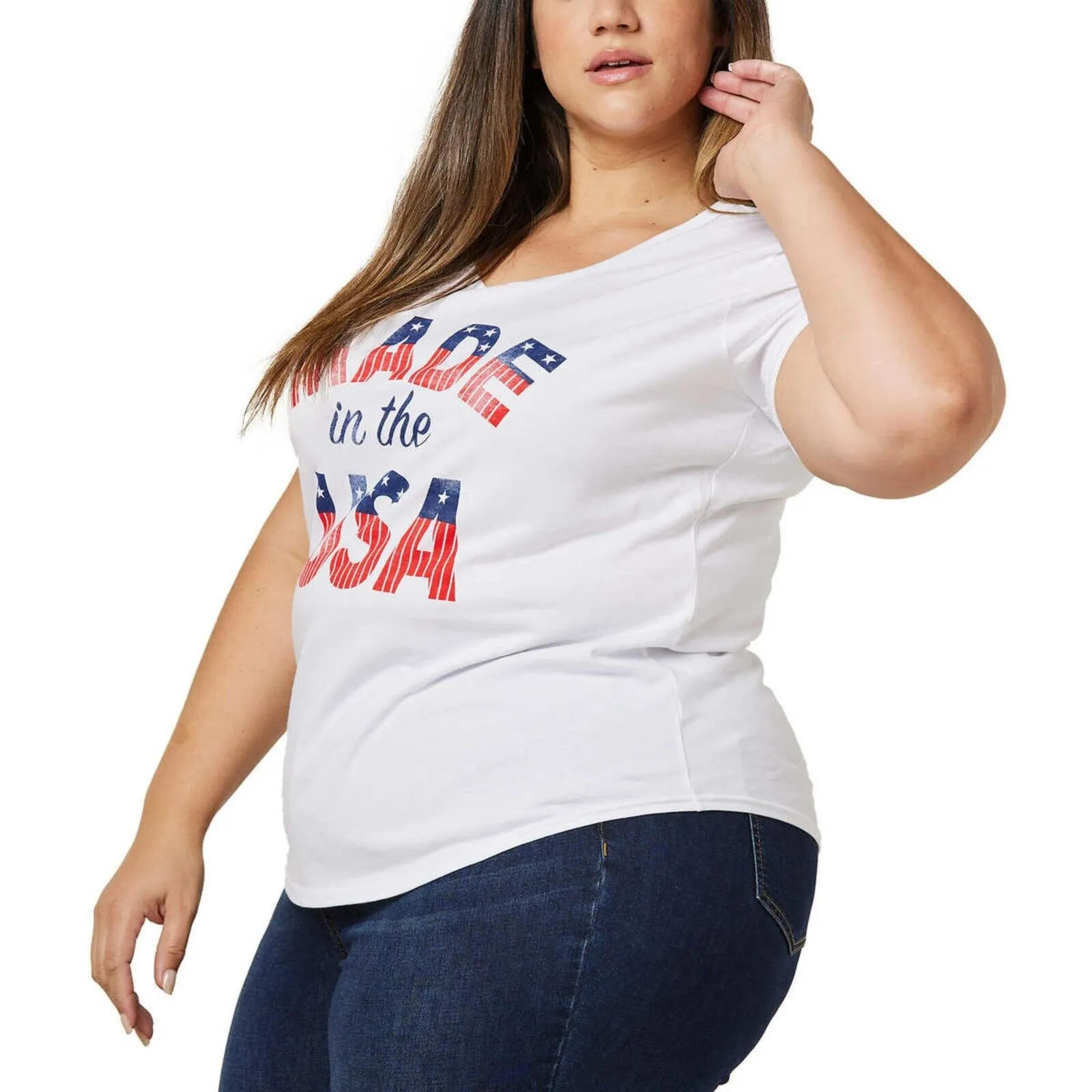 General Standard Women's USA Graphic Print Tee Cotton Americana Patriotic T-Shirt