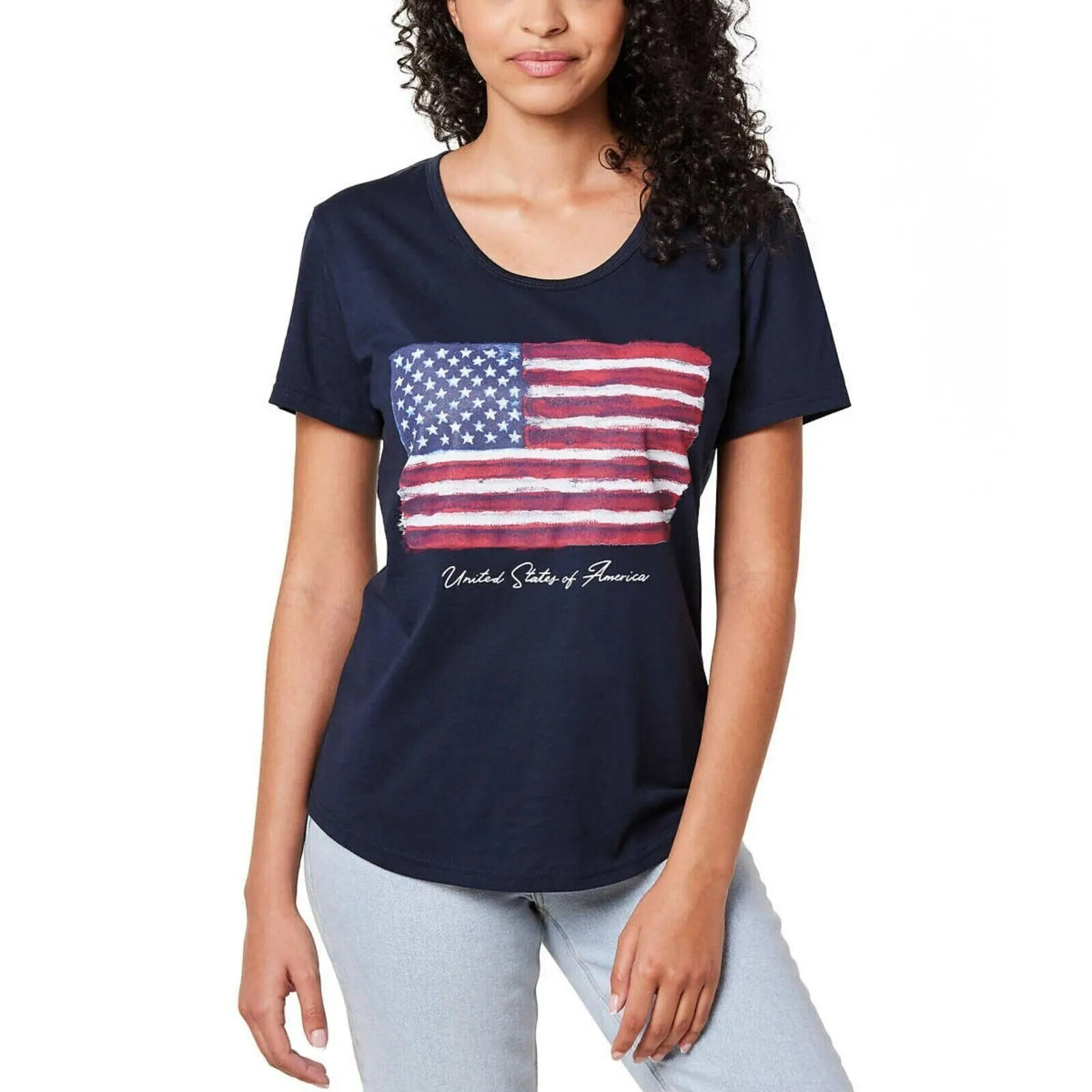 General Standard Women's USA Graphic Print Tee Cotton Americana Patriotic T-Shirt