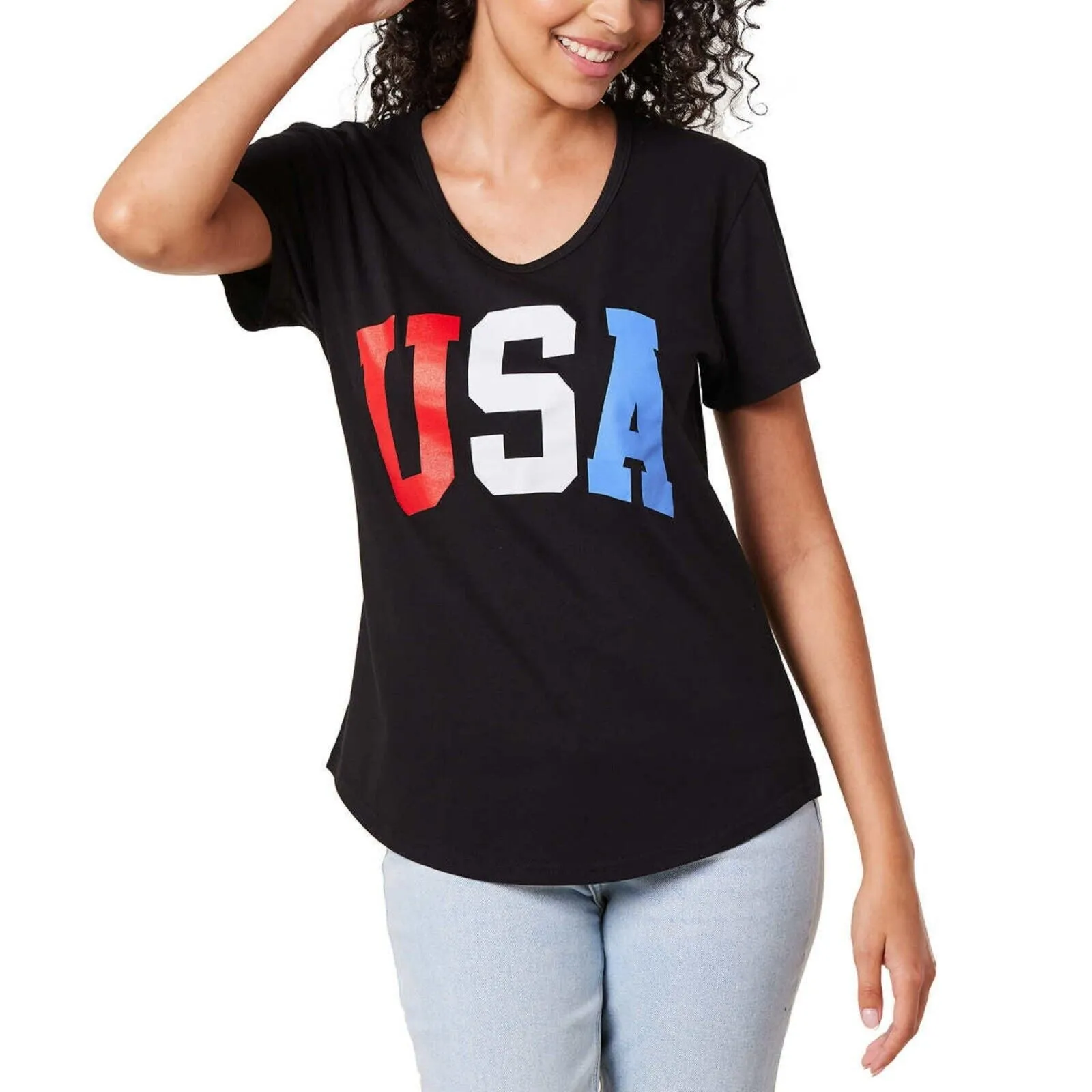 General Standard Women's USA Graphic Print Tee Cotton Americana Patriotic T-Shirt