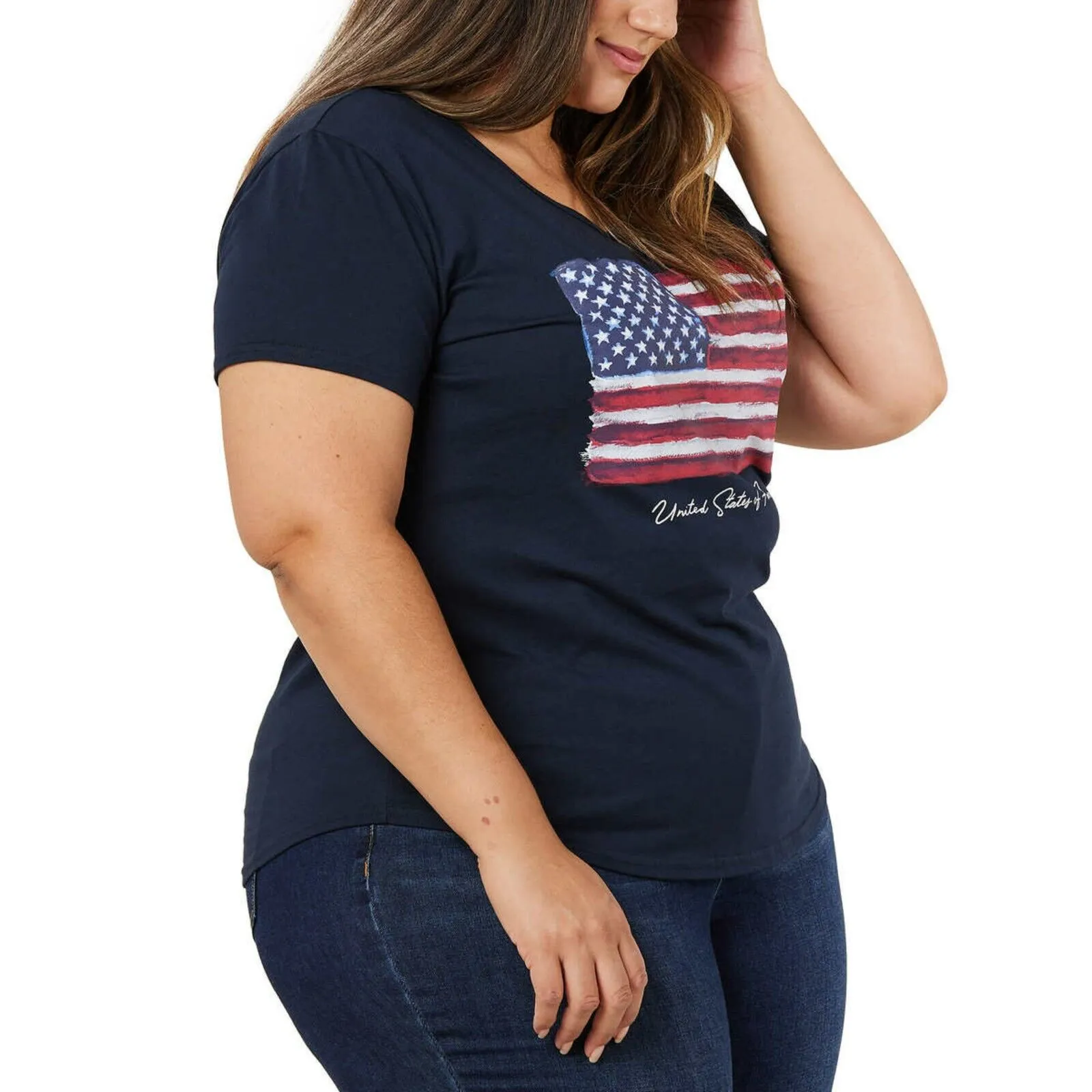 General Standard Women's USA Graphic Print Tee Cotton Americana Patriotic T-Shirt