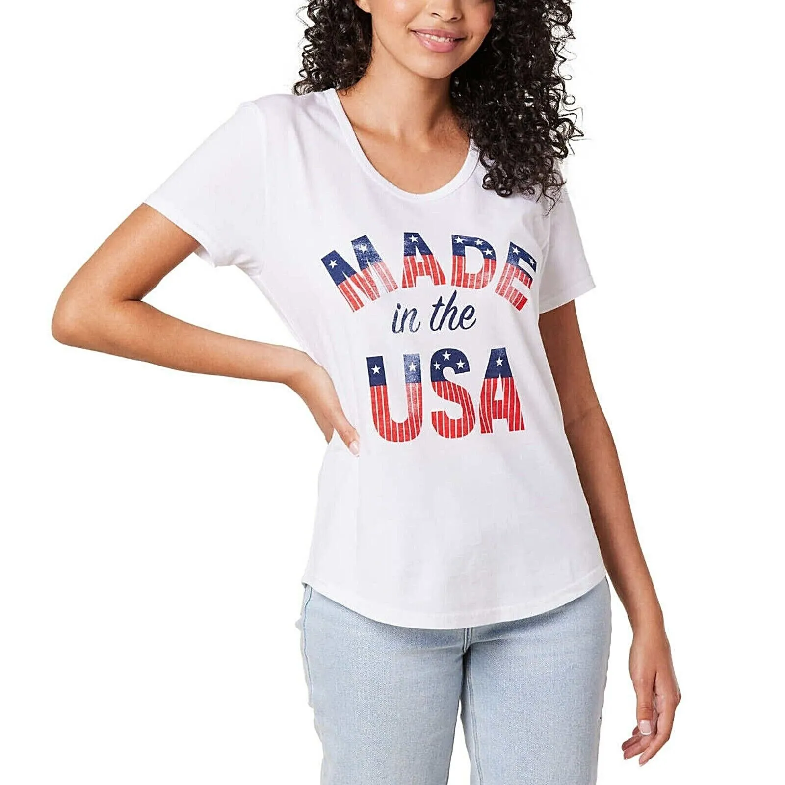 General Standard Women's USA Graphic Print Tee Cotton Americana Patriotic T-Shirt