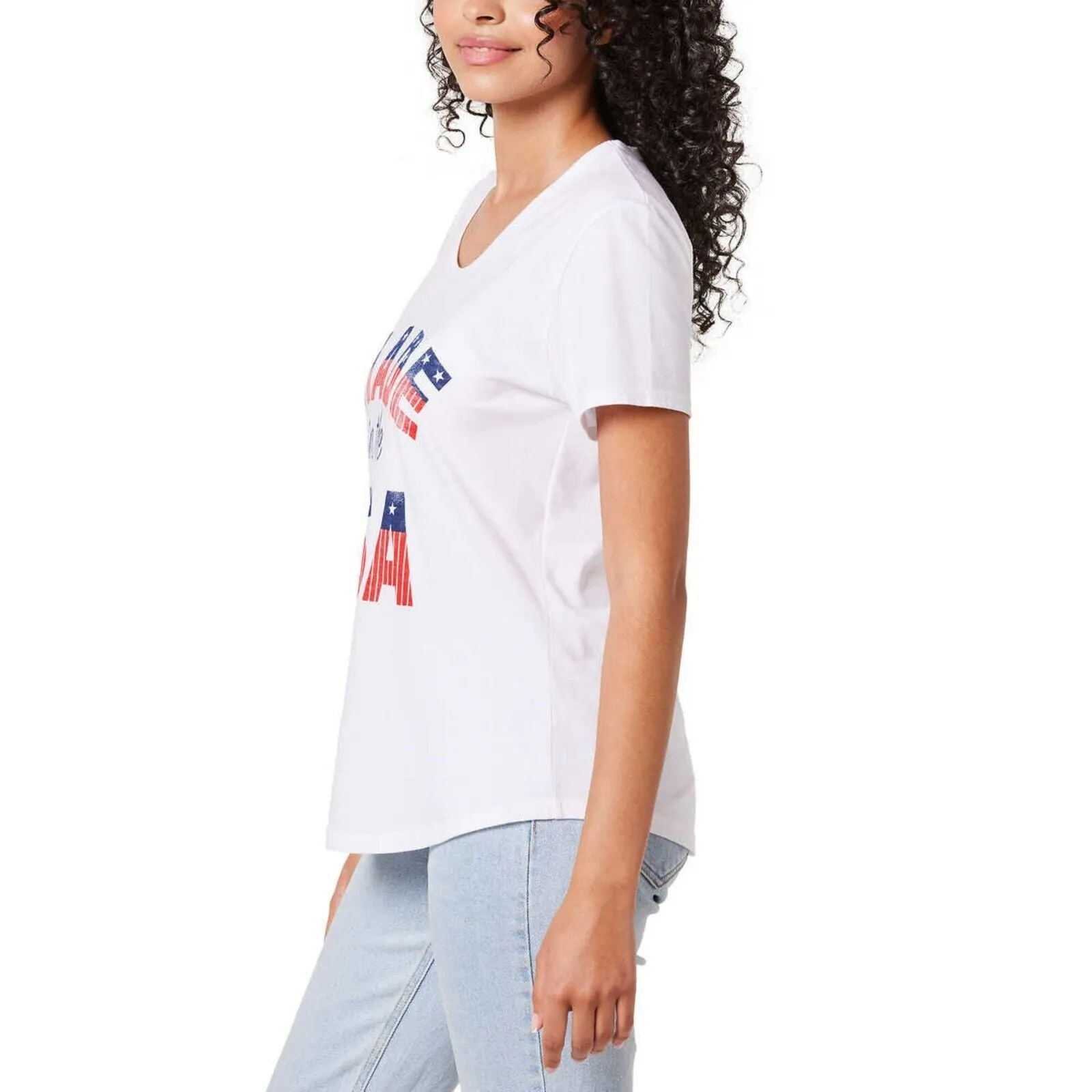 General Standard Women's USA Graphic Print Tee Cotton Americana Patriotic T-Shirt