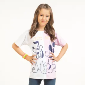 Girls Cotton T-Shirt Character  - White/Orchy