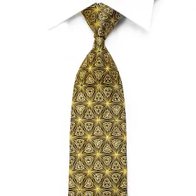 Gold Trellis On Black With Sparkles Crystal Rhinestone Silk Necktie