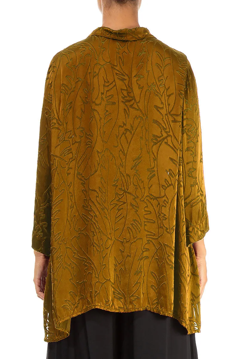 Golden Olive Devoré Feather Silk Shirt