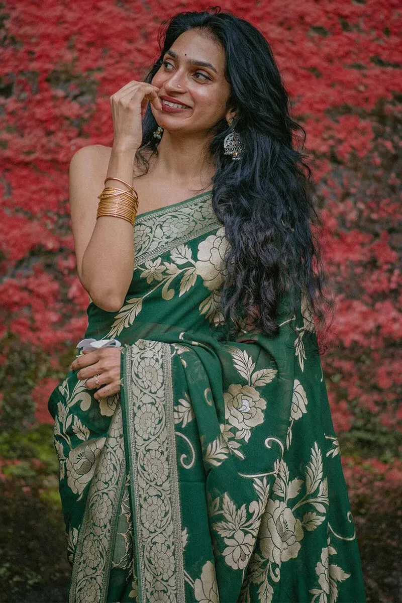 Gorgeous Green Soft Silk Saree With Elegant Blouse Piece