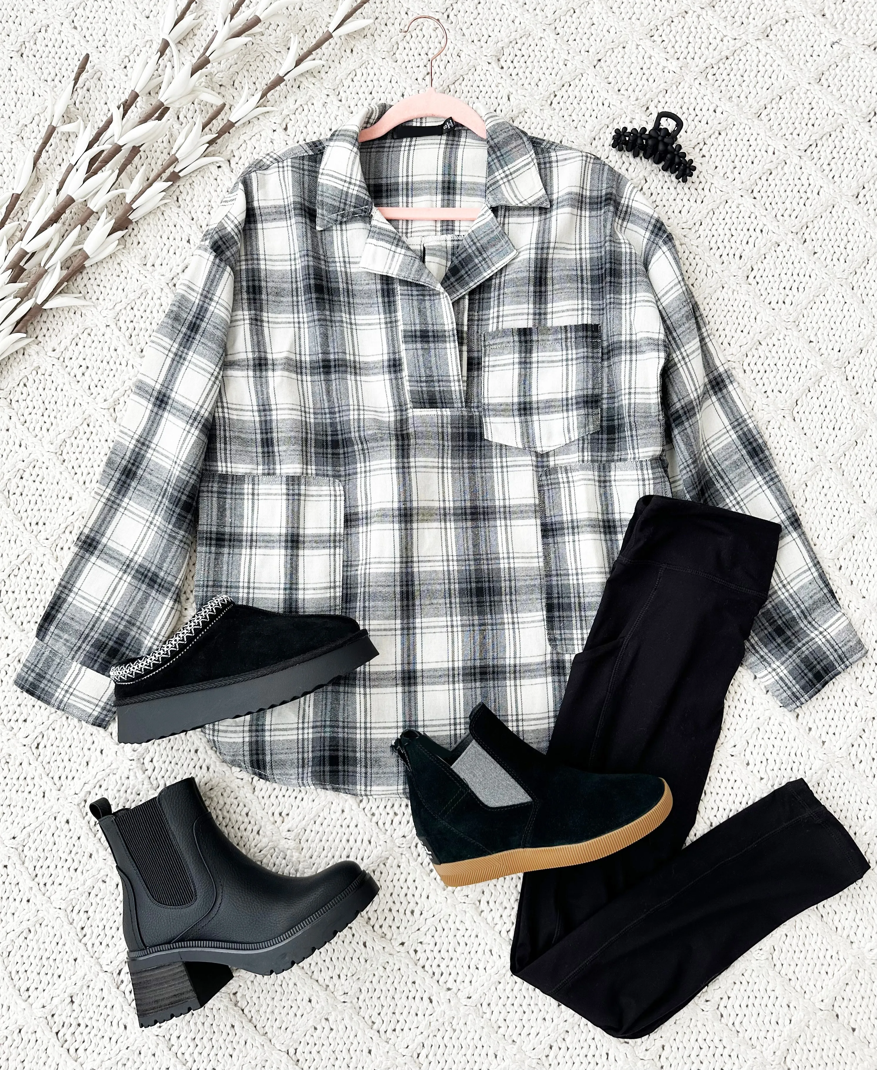 Gray Plaid Oversized Top