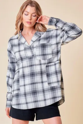 Gray Plaid Oversized Top