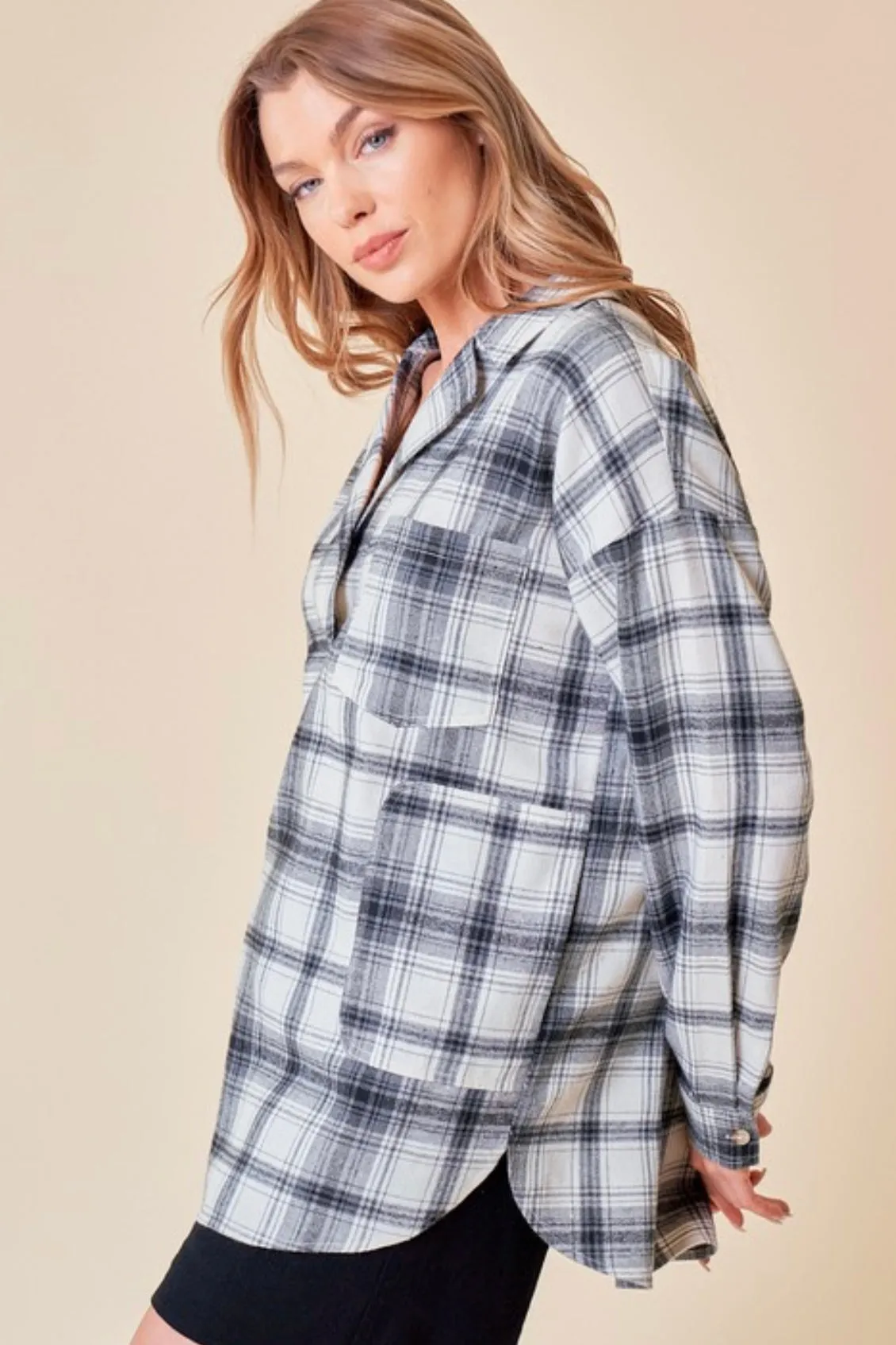 Gray Plaid Oversized Top