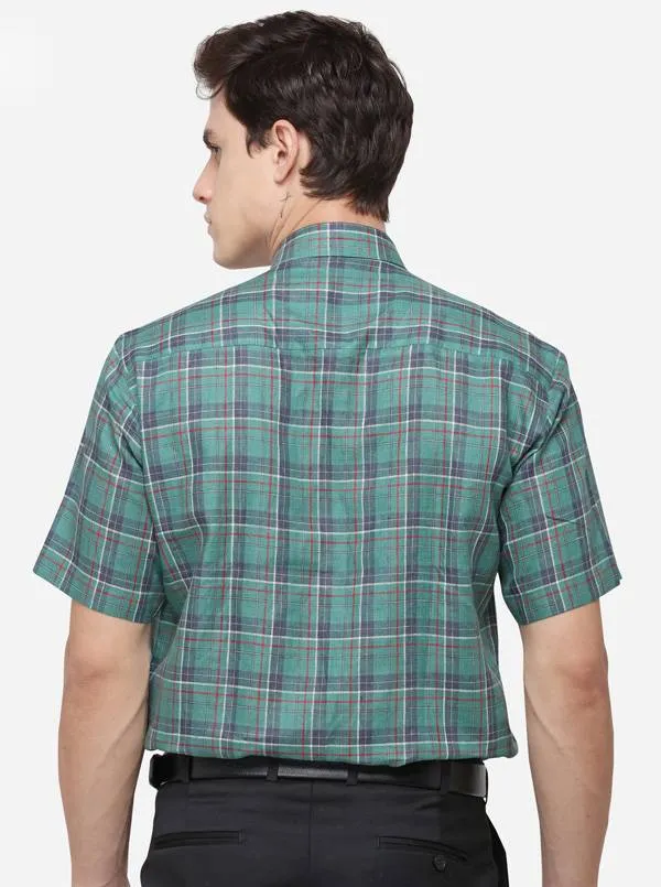 Green & Blue Checked Regular Fit Formal Shirt | JadeBlue