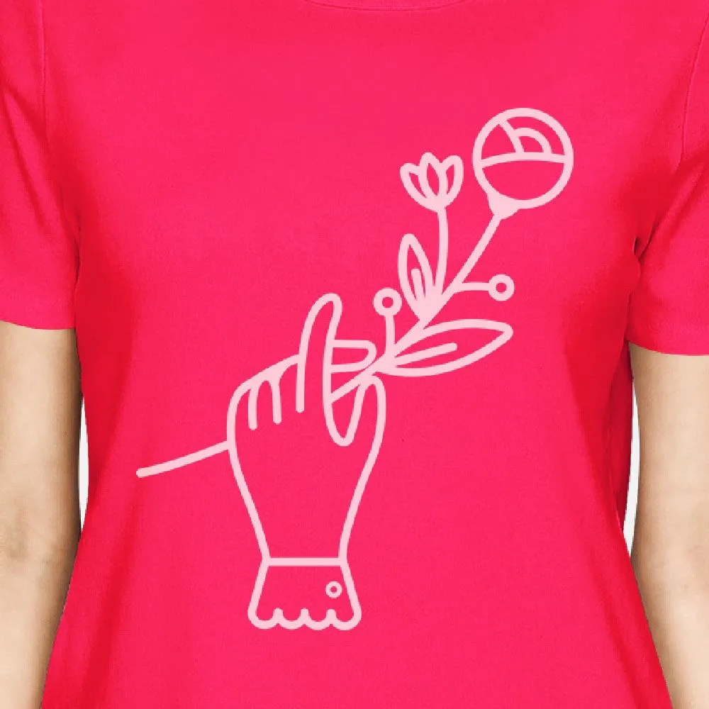 Hand Holding Flower Hot Pink Womens Summer Top Unique Design Shirt