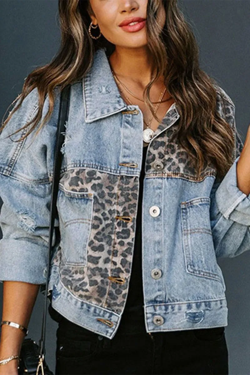 HCR1120 Leopard Patchwork Denim Jacket Outerwear