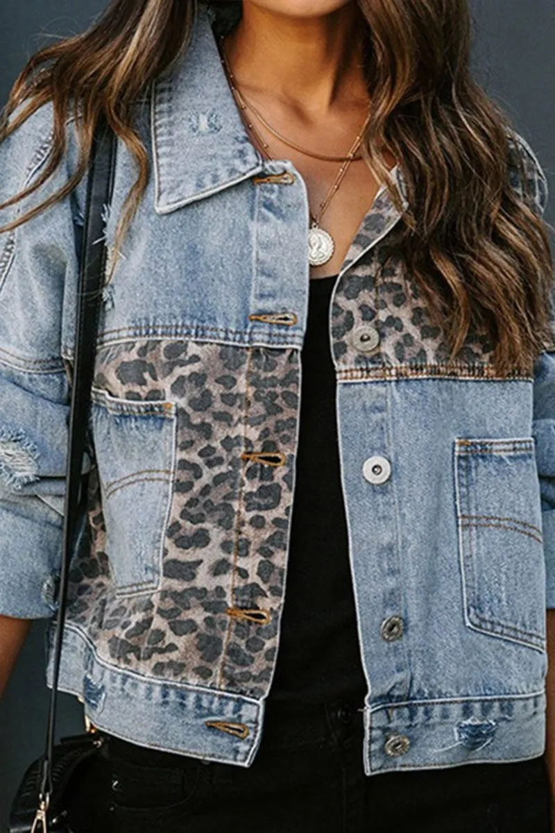 HCR1120 Leopard Patchwork Denim Jacket Outerwear