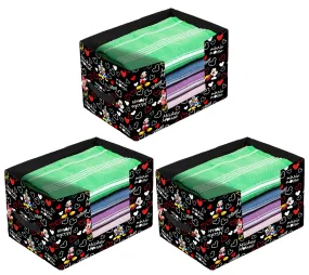 Heart Home Disney Mickey Mouse Printed Multiuses Non-Woven Closet Organizer, Storage Bin, Shelf Storage Oragnizer With Handle- Pack of 3 (Black)-HS43HEARTH26379