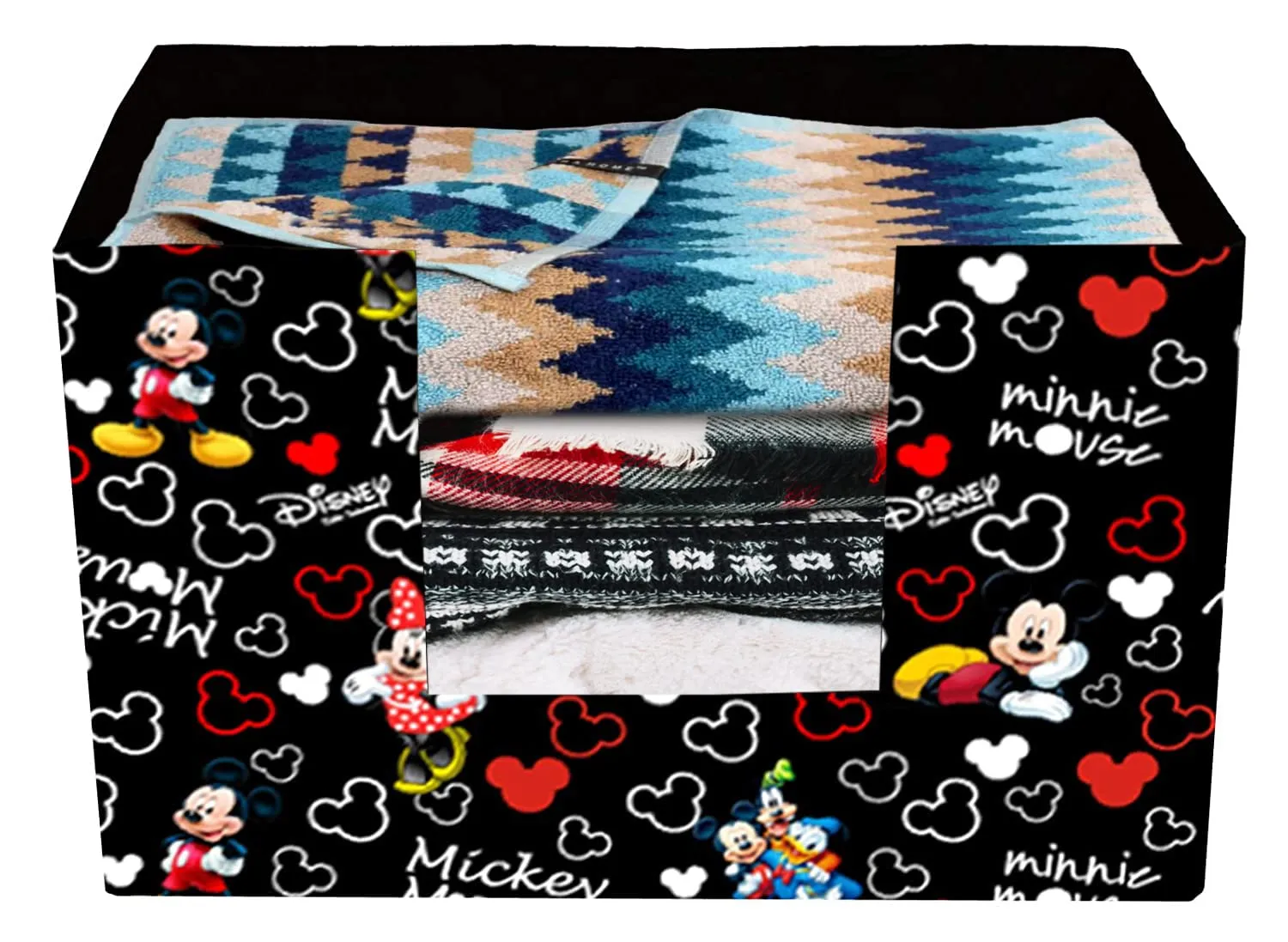 Heart Home Disney Mickey Mouse Printed Multiuses Non-Woven Closet Organizer, Storage Bin, Shelf Storage Oragnizer With Handle- Pack of 3 (Black)-HS43HEARTH26379