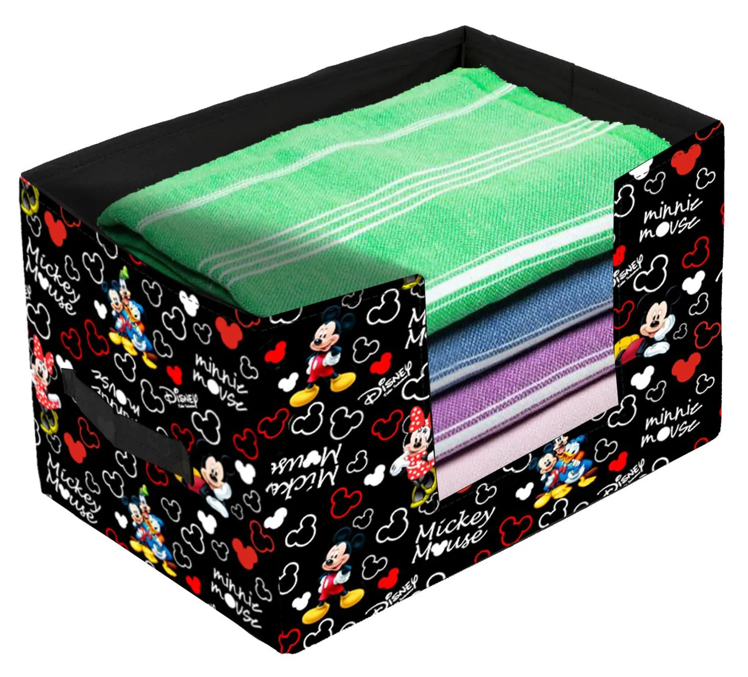 Heart Home Disney Mickey Mouse Printed Multiuses Non-Woven Closet Organizer, Storage Bin, Shelf Storage Oragnizer With Handle- Pack of 3 (Black)-HS43HEARTH26379