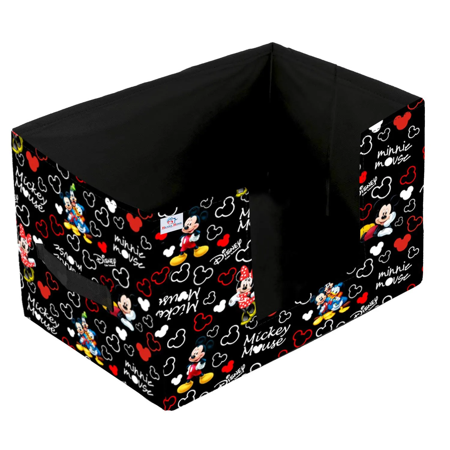 Heart Home Disney Mickey Mouse Printed Multiuses Non-Woven Closet Organizer, Storage Bin, Shelf Storage Oragnizer With Handle- Pack of 3 (Black)-HS43HEARTH26379