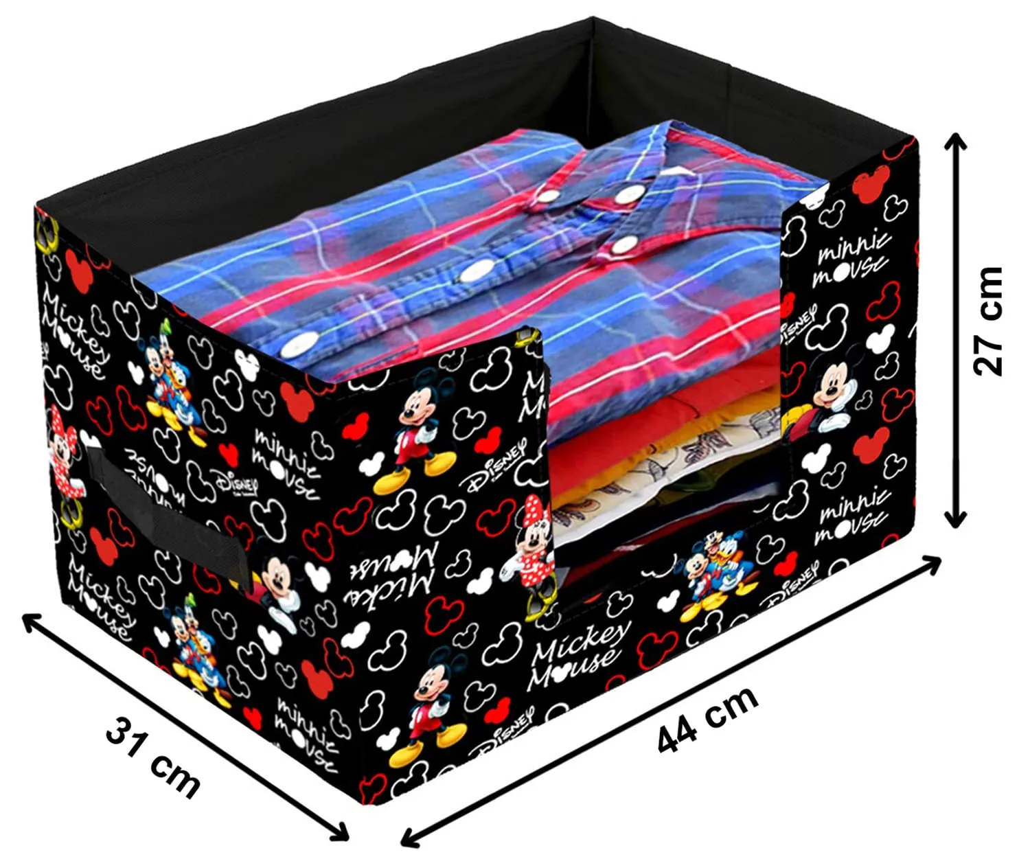 Heart Home Disney Mickey Mouse Printed Multiuses Non-Woven Closet Organizer, Storage Bin, Shelf Storage Oragnizer With Handle- Pack of 3 (Black)-HS43HEARTH26379